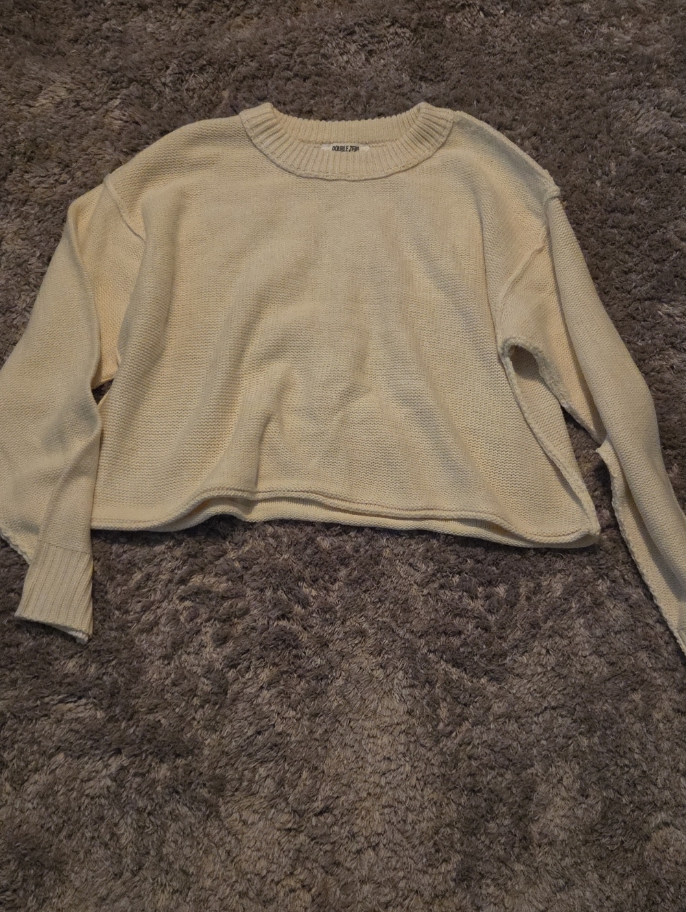 Double Zero Light Cream Cropped Crewneck Sweater
